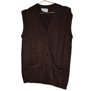 Vintage Hygrade Knitting Mills 100% Virgin Acrylic Brown Button Front Vest sz M